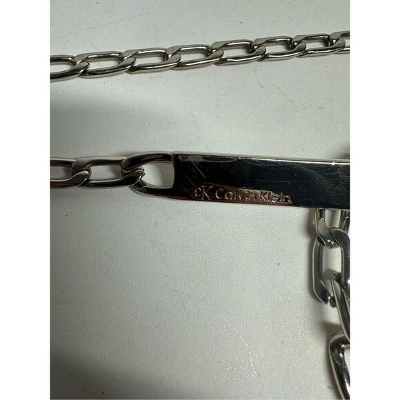 Vintage Calvin Klein Silver Tone Geometric Chain Belt One size Logo 33” *Notes - Picture 2 of 8